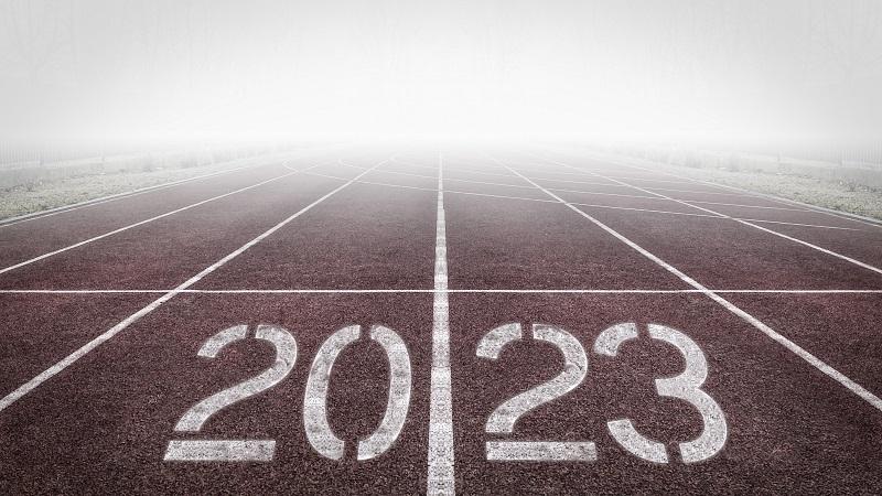 An image of a lanes on a running track reading &#039;2023&#039;