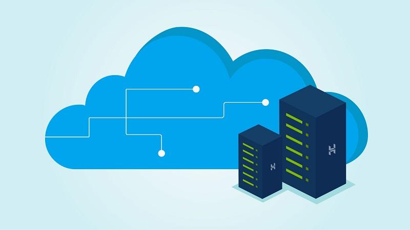 An illustration of a cloud and two datacentres