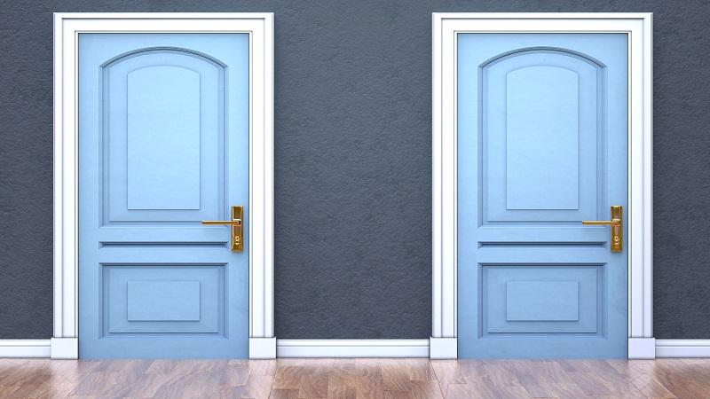An illustration of two doors
