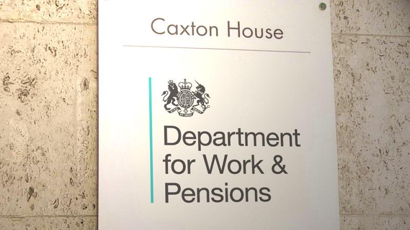 An image of a sign on the exterior of the DWP&#039;s Caxton House headquarters in central London