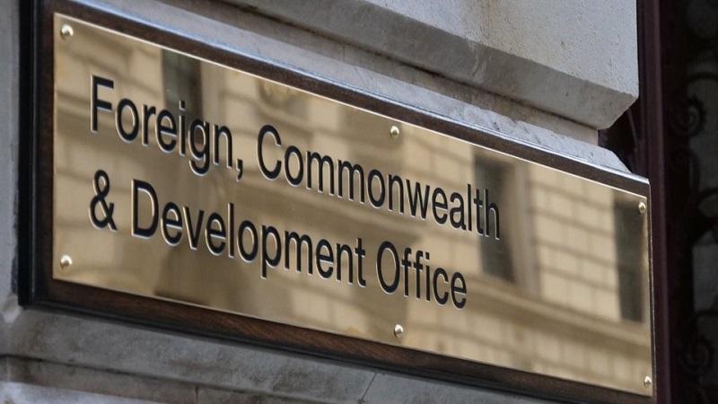 An image of a sign on the exterior of the Foreign, Commonwealth and Development Office