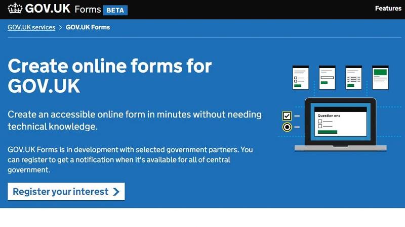 A screenshot of the private beta version of GOV.UK Forms