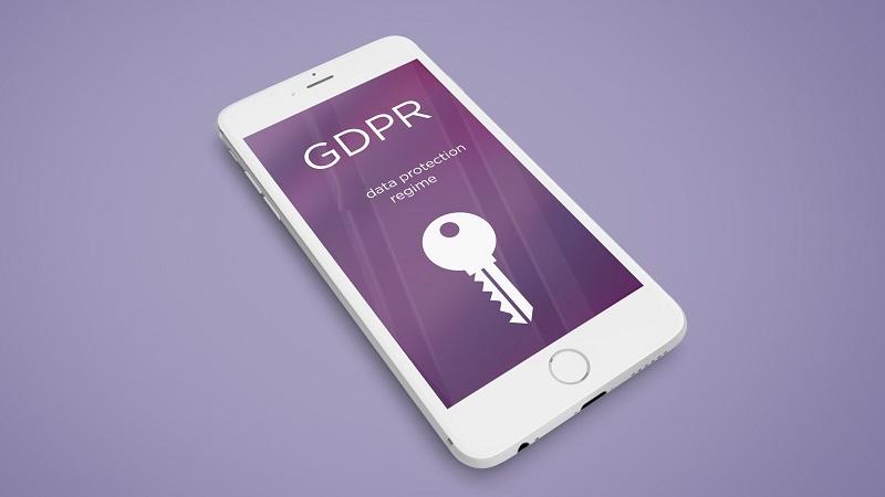 An image of a smartphone screen displaying the a padlock and the words &#039;GDRP data protection regime&#039;