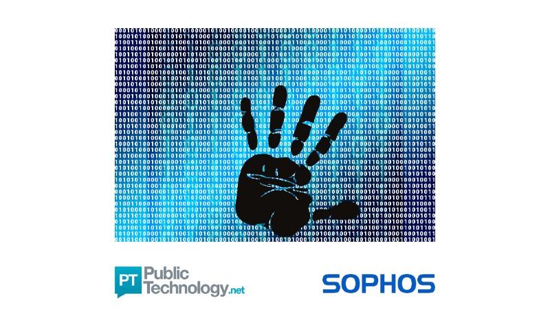 A cyber-themed image displaying the logos of PublicTechnology webinars and Sophos