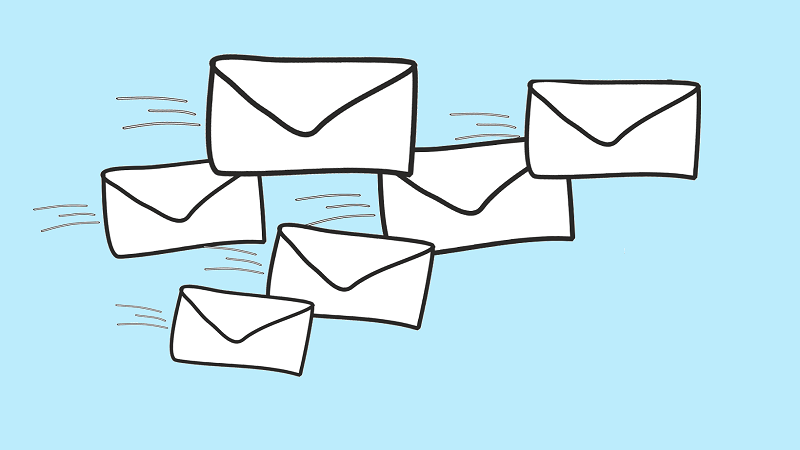 An illustration of emails being sent