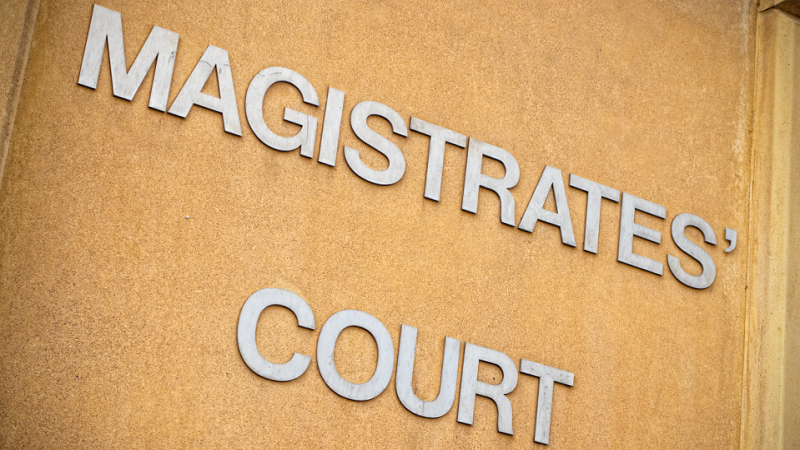 An image of lettering reading &#039;Magistrates&#039; Court&#039; on the side of a building